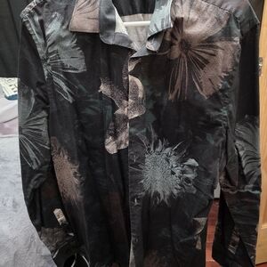 Express Black Floral Casual Button Down Shirt